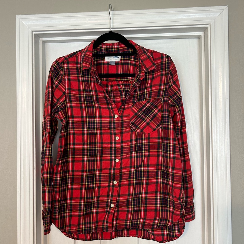 Red Plaid Button-Up Shirt